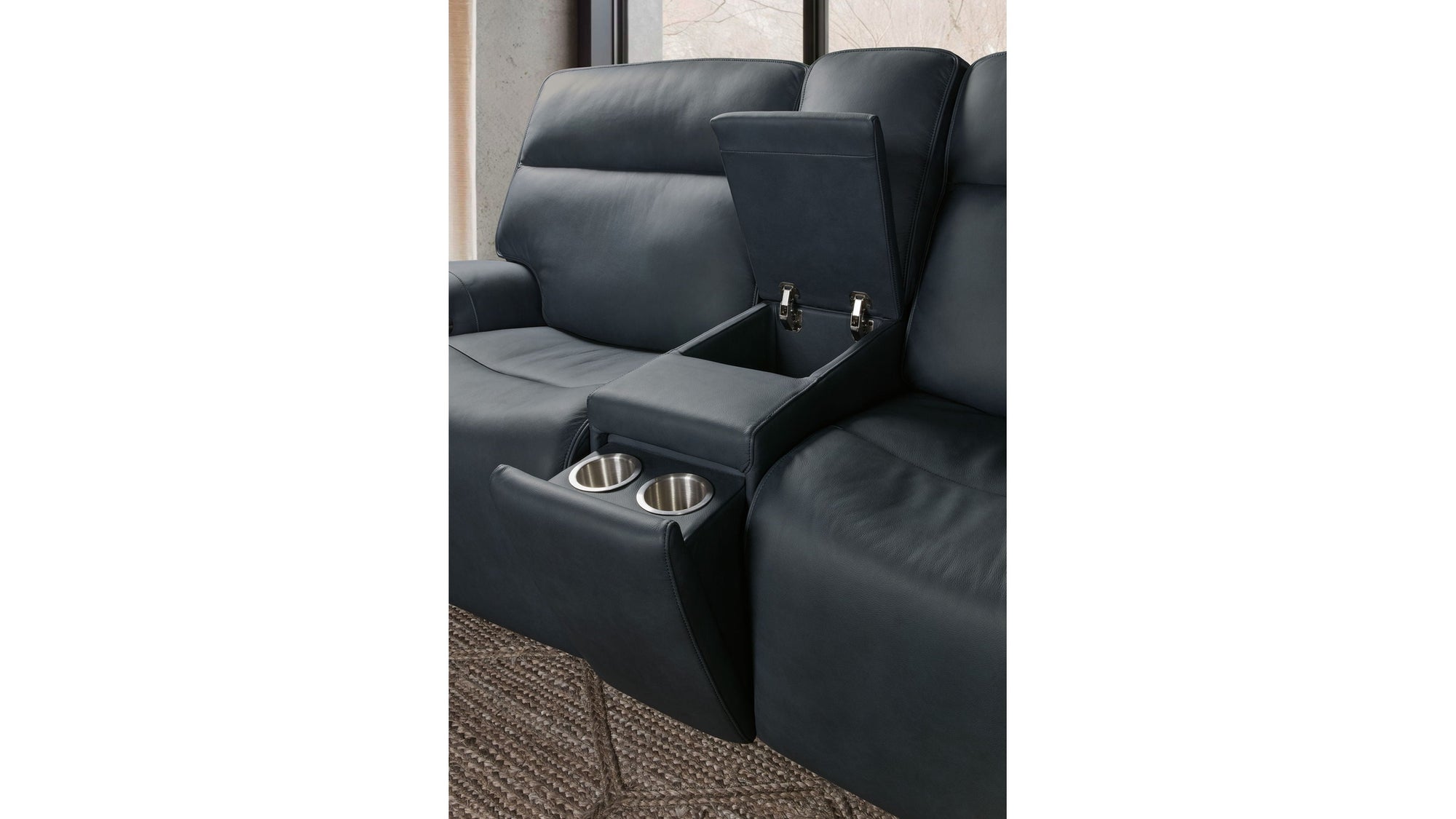 Riverton - Power Gliding Console Loveseat With Power Headrest And Lumbar - Black