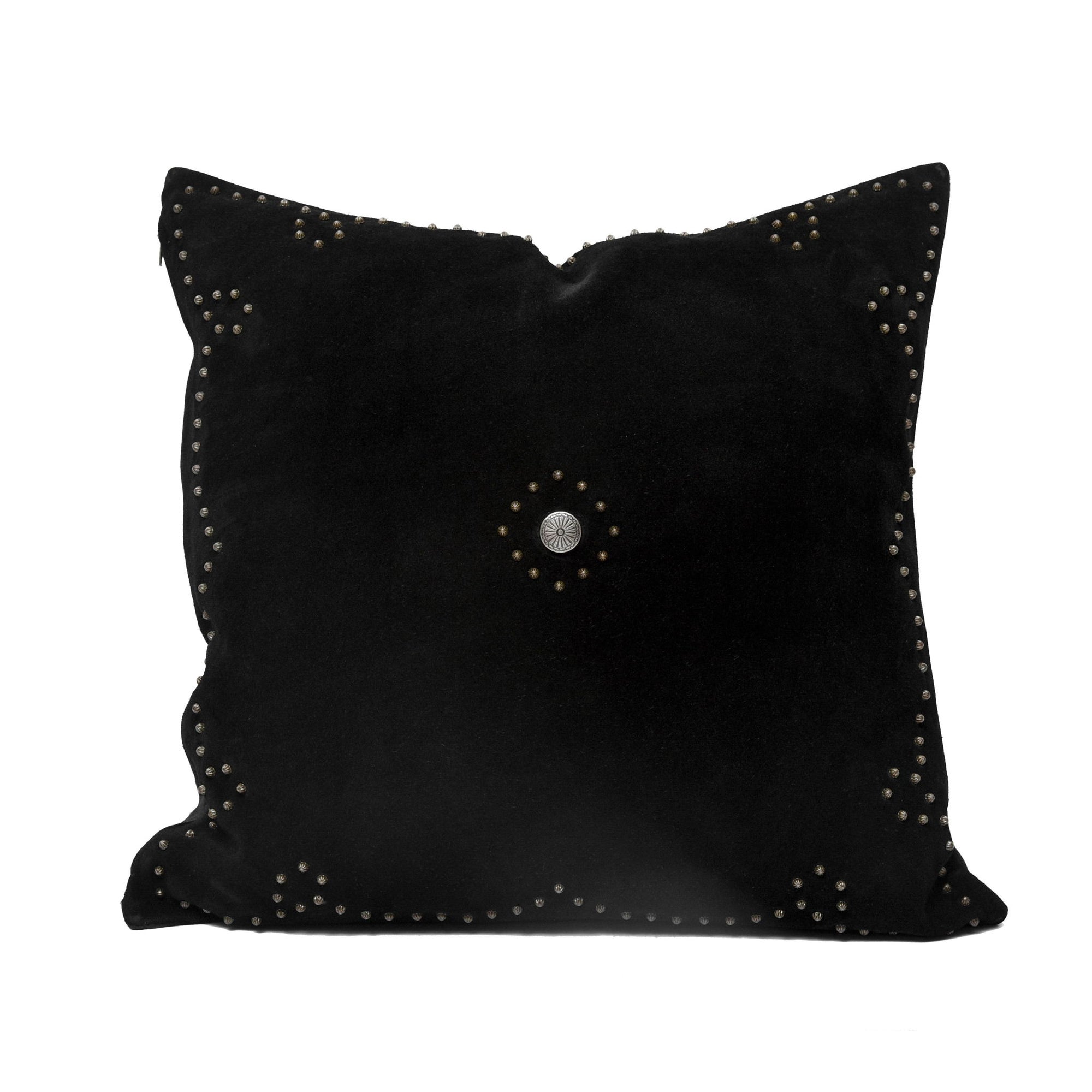 Western Suede Pillow - Western Suede Antique Silver Concho &amp; Studded Pillow - Black