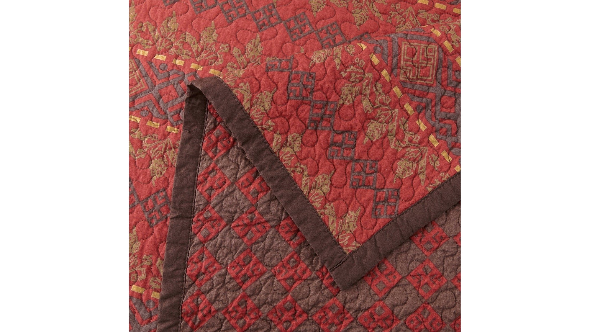 Rushmore - Full/Queen Reversible Quilt Set Set of 3 - Red / Brown