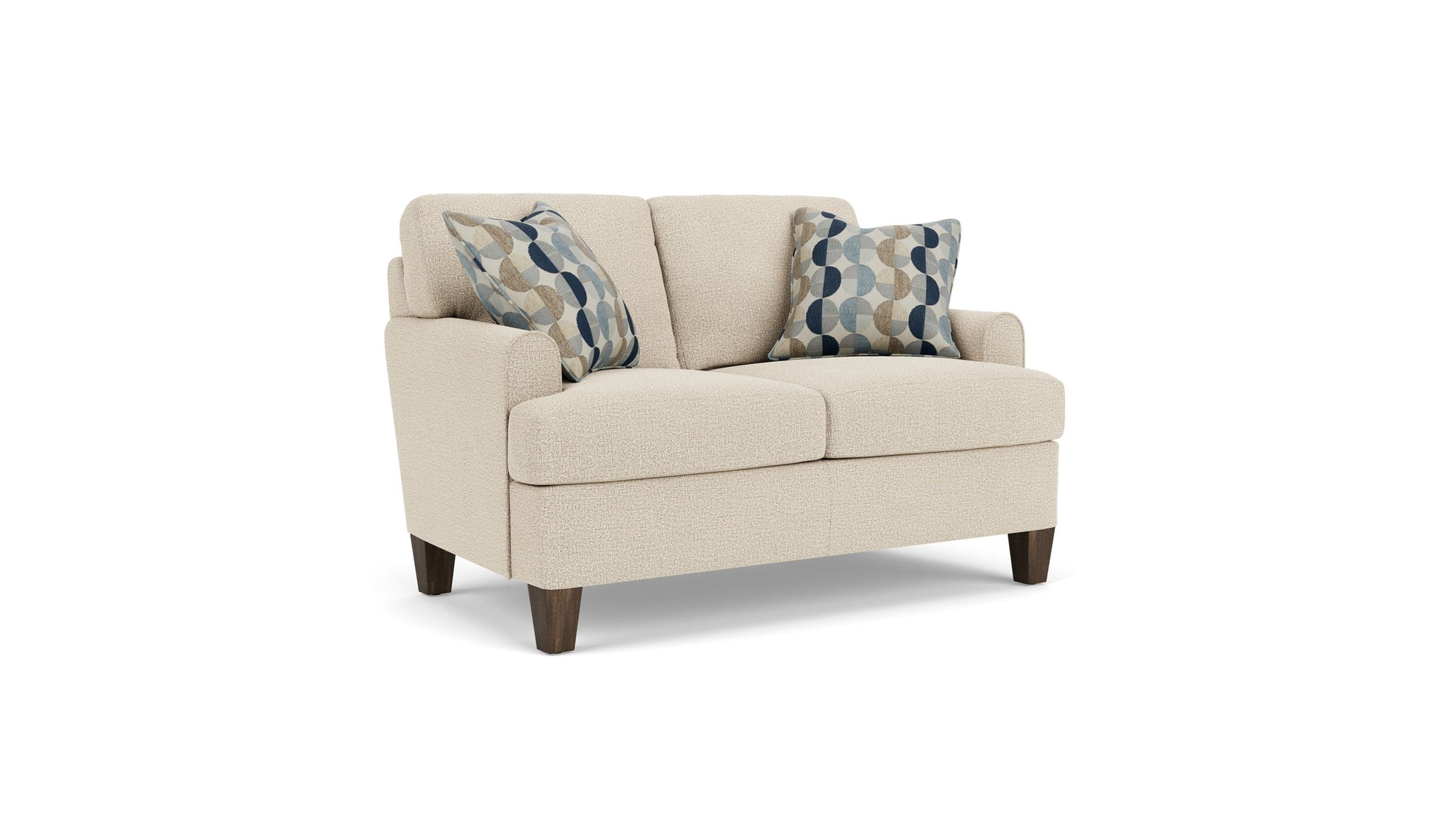 Moxy - Fabric Loveseat, T-Shaped Seat Cushion, Rounded Mailbox Arms