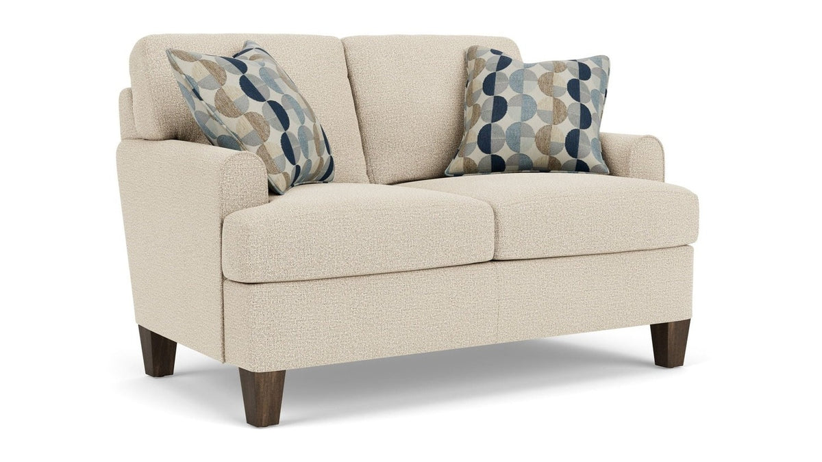 Moxy - Fabric Loveseat, T-Shaped Seat Cushion, Rounded Mailbox Arms