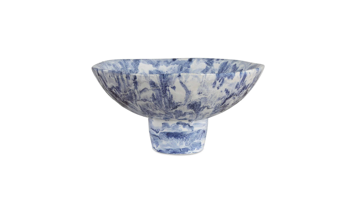 Indigo - Marble Pedestal Bowl - Blue,White