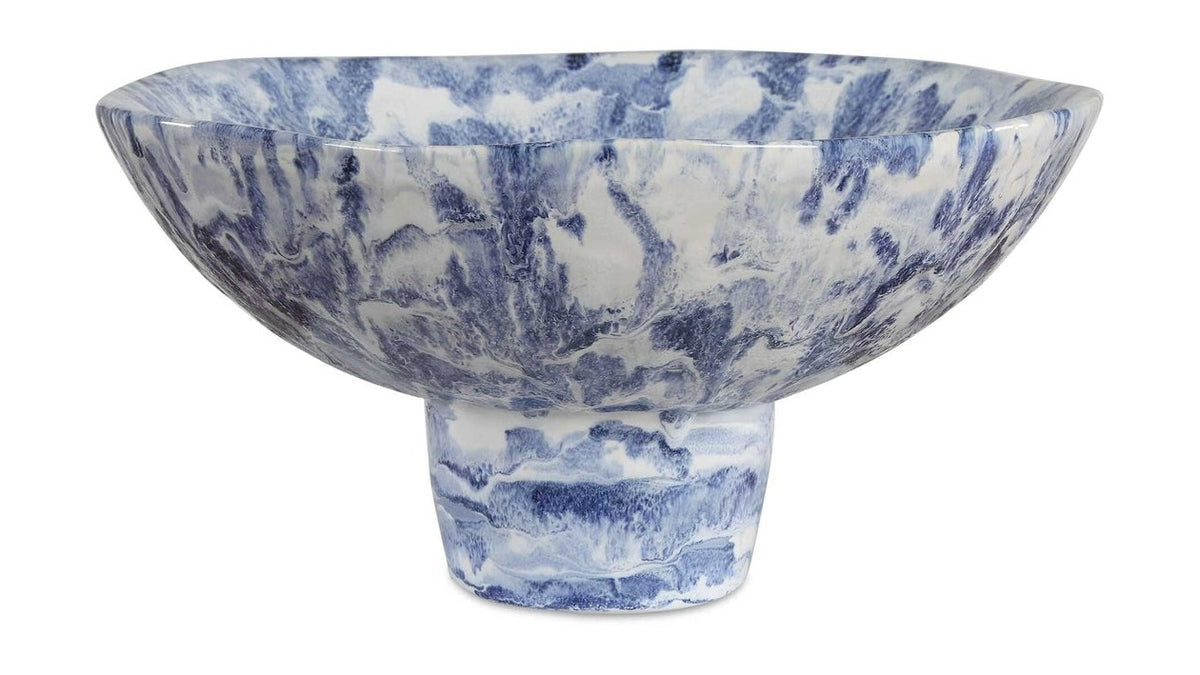 Indigo - Marble Pedestal Bowl - Blue,White