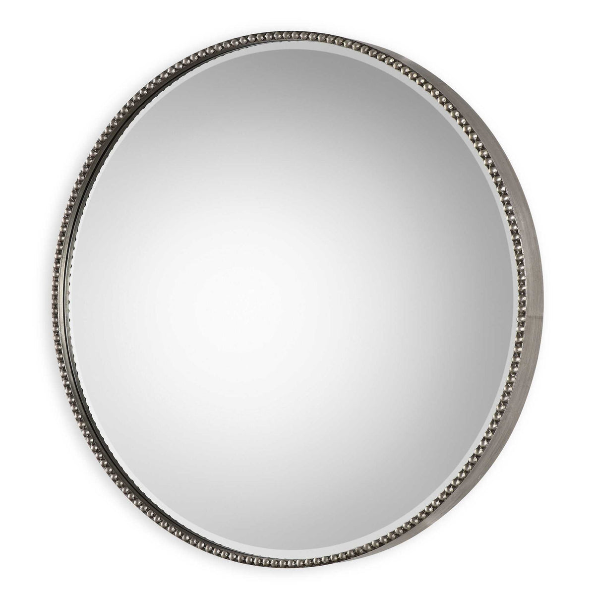 Stefania - Beaded Round Mirror - Silver