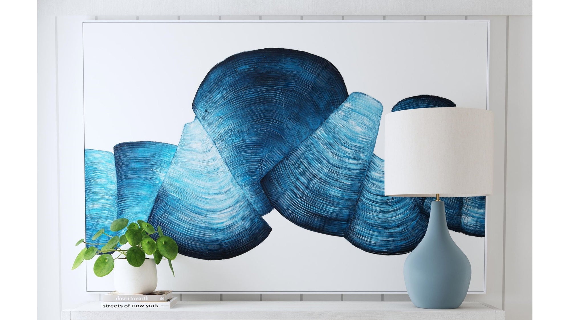 Ribbons Canvas Art - White / Blue