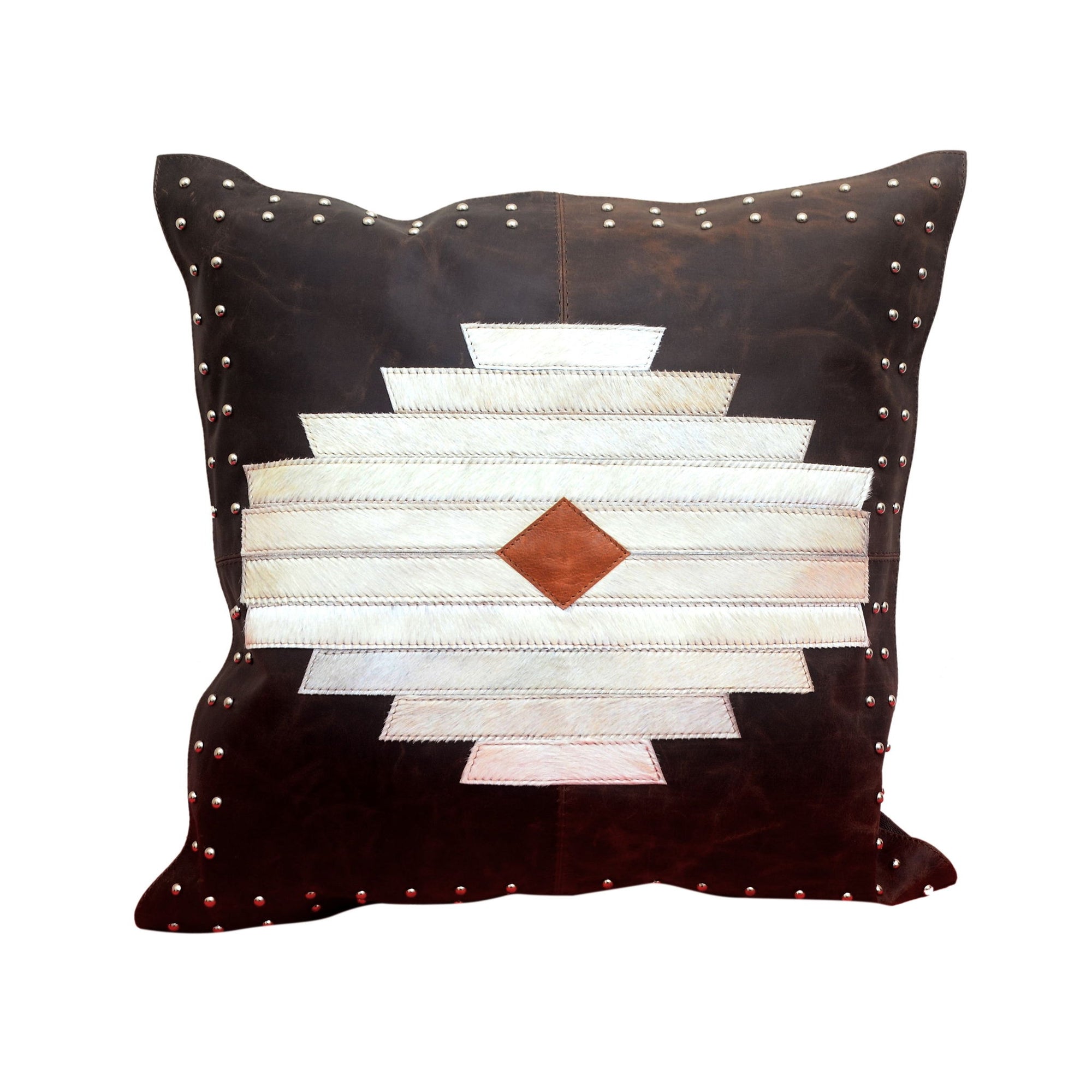 Genuine Leather - Leather &amp; Hide Aztec Throw Pillow - Dark Brown