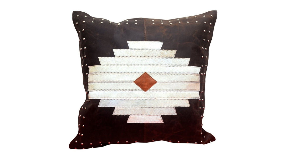 Genuine Leather - Leather & Hide Aztec Throw Pillow - Dark Brown