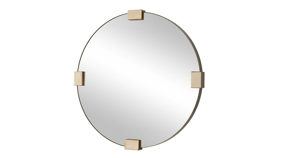 Russo - Travertine Round Mirror - Bronze / Brown / Gold