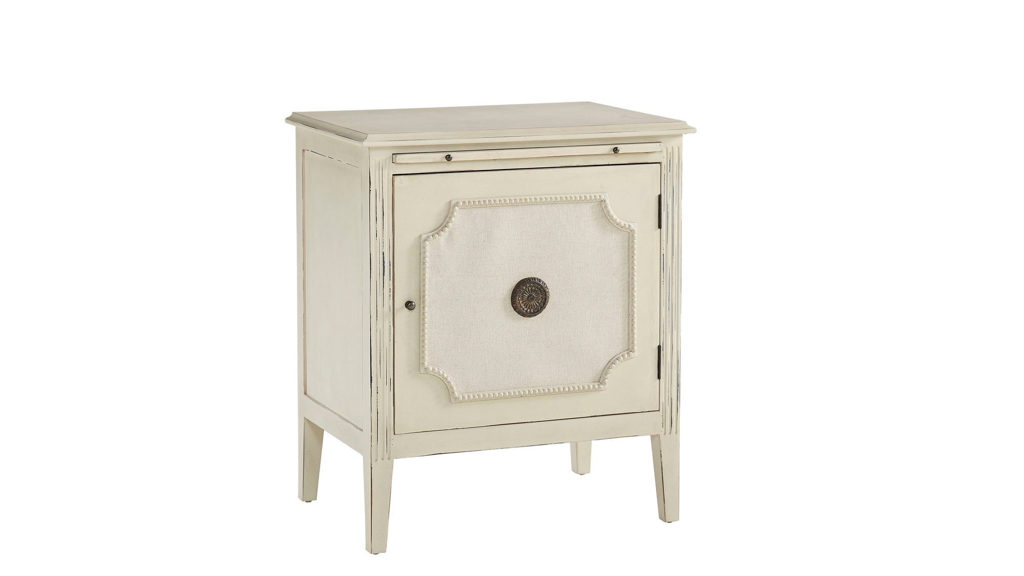 Linen &amp; Beaded Front End Table - White