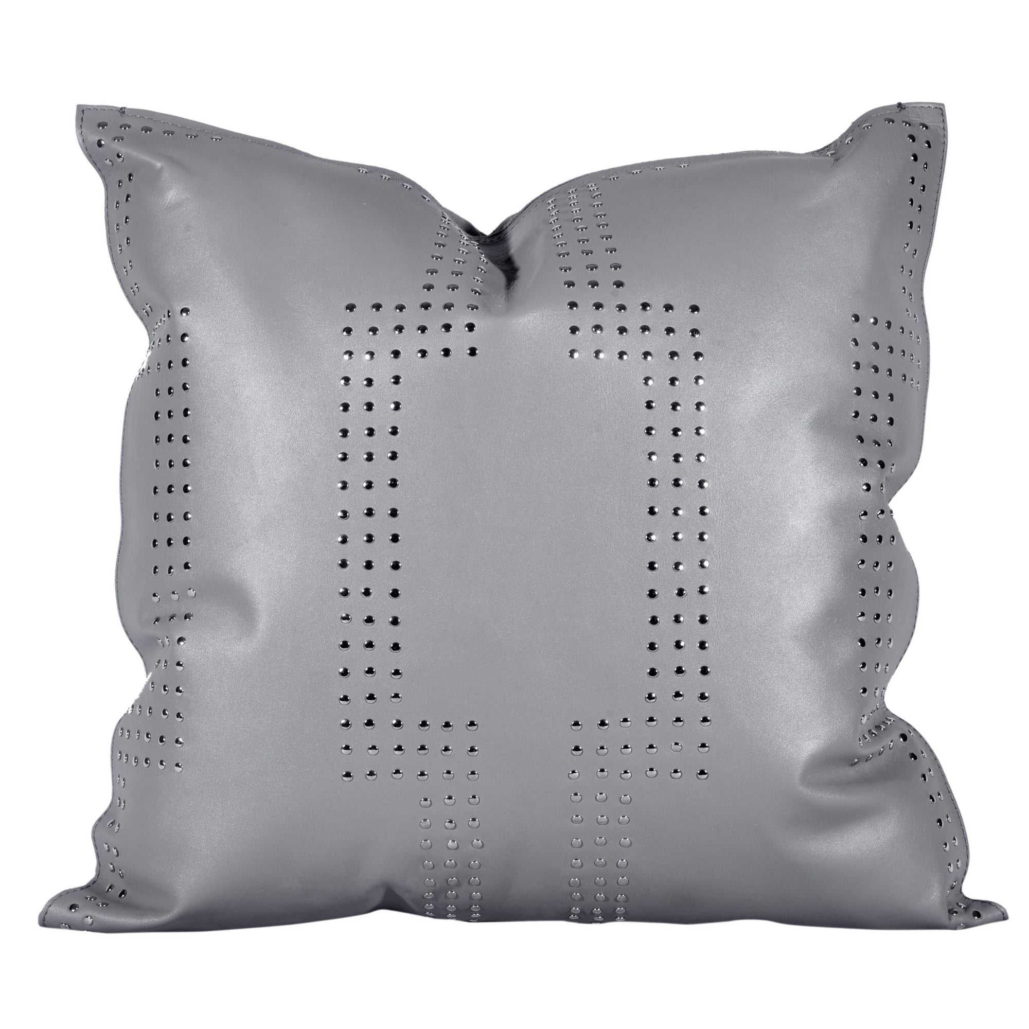 Genuine Leather - Geometric Studded Throw Pillow - Gray
