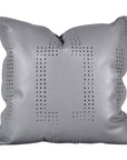 Genuine Leather - Geometric Studded Throw Pillow - Gray
