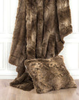 Wolf Fur - Faux Wolf Fur Oversized Throw Blanket - Brown