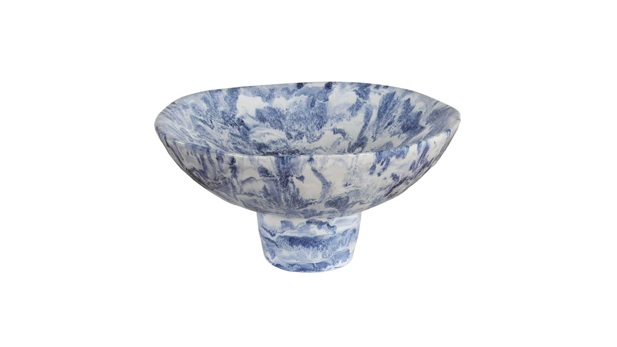 Indigo - Marble Pedestal Bowl - Blue,White