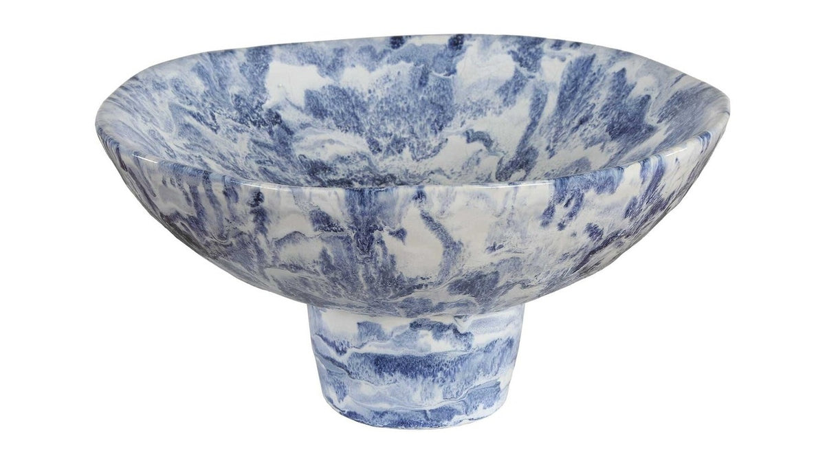 Indigo - Marble Pedestal Bowl - Blue,White