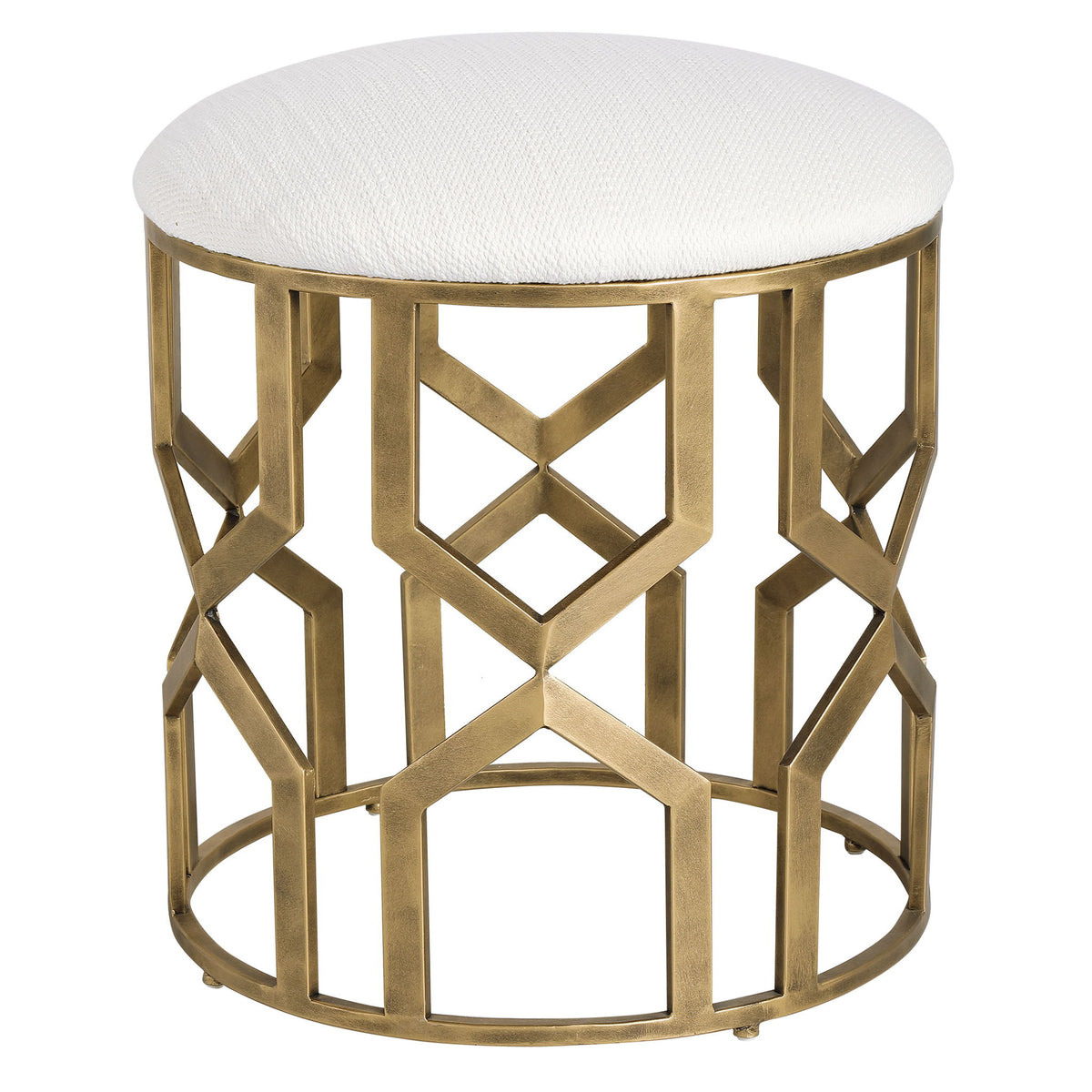 Trellis - Geometric Accent Stool - White &amp; Gold
