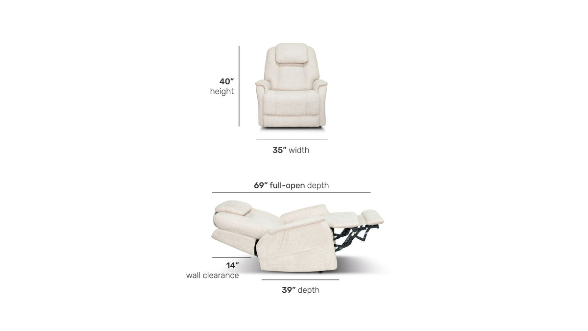 Zecliner Model 3+ Petite - Power Lift Recliner With Power Headrest, Lumbar, Heat &amp; Massage