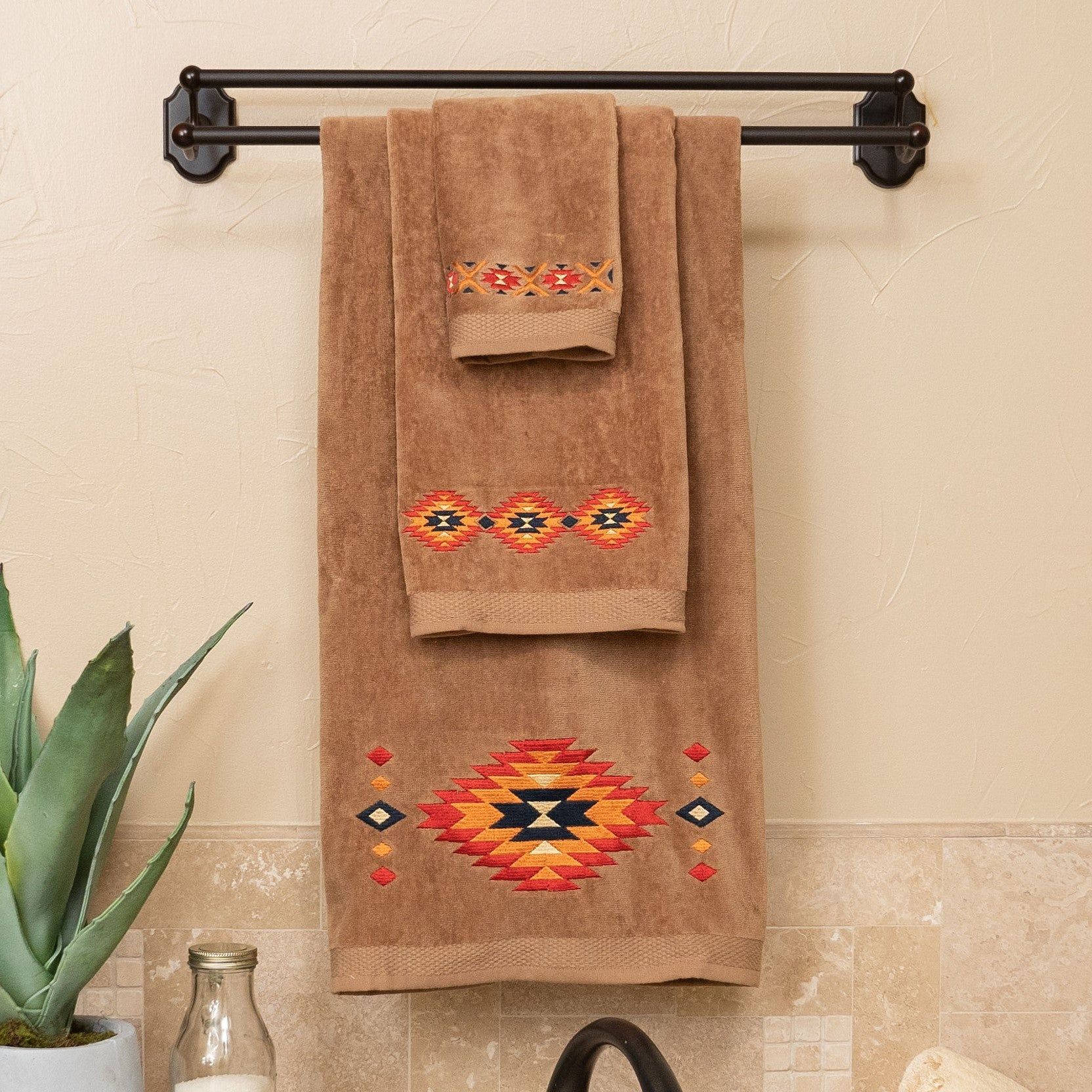 Del Sol - Embroidered Towel Set (Set of 3), 2 Per Carton - Mocha