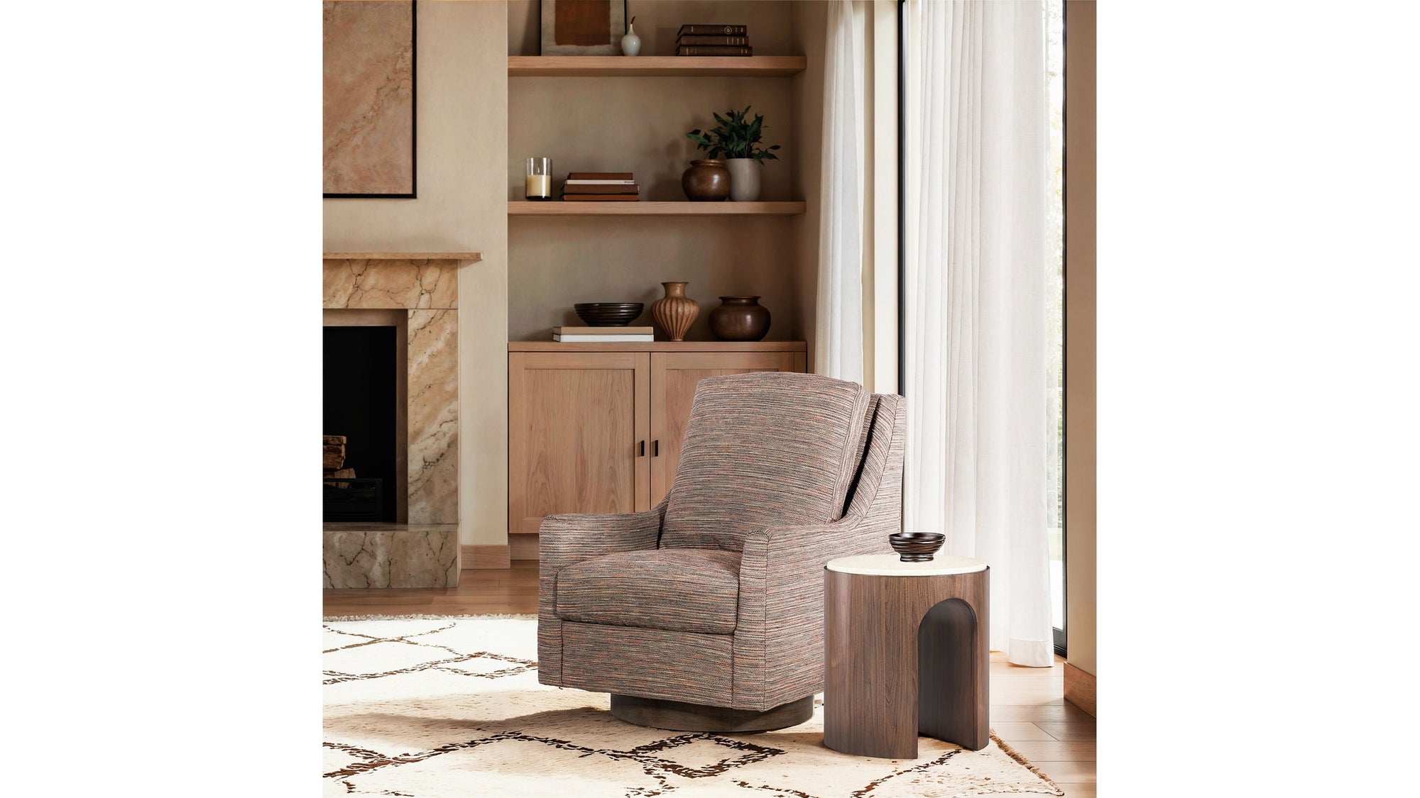 Eleana - Marble Top Round End Table - Medium Wood
