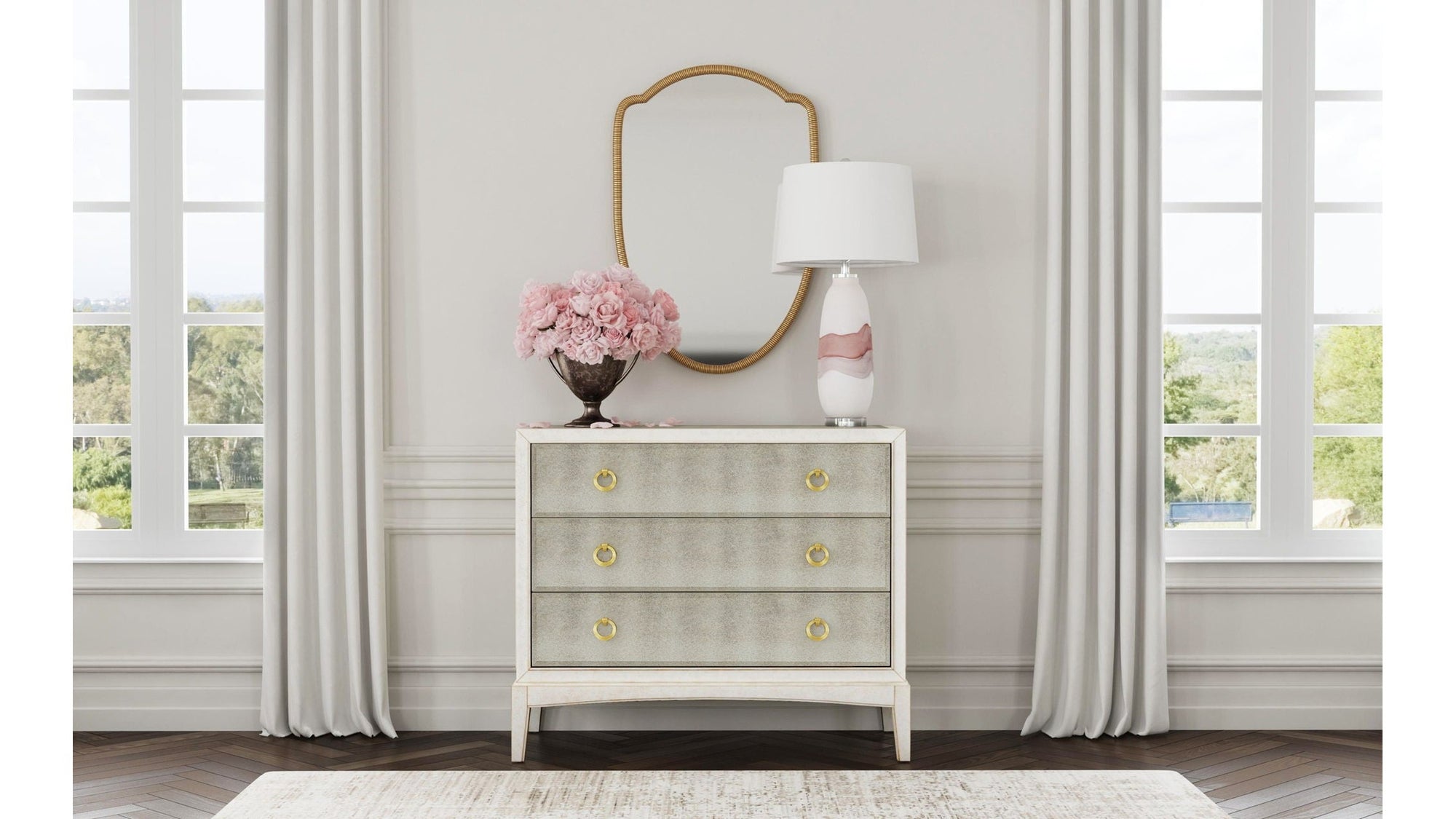 Kiara - Bronze Mirror Glam Hall Chest - White