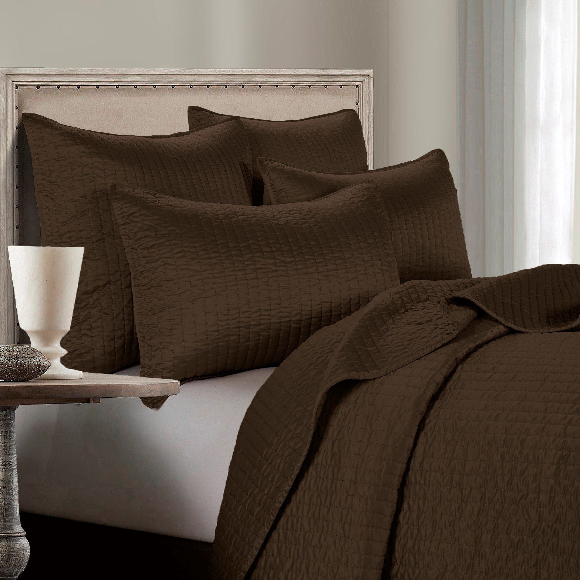 Satin Channel - King Quilt Set (Set of 3) - Chocolate