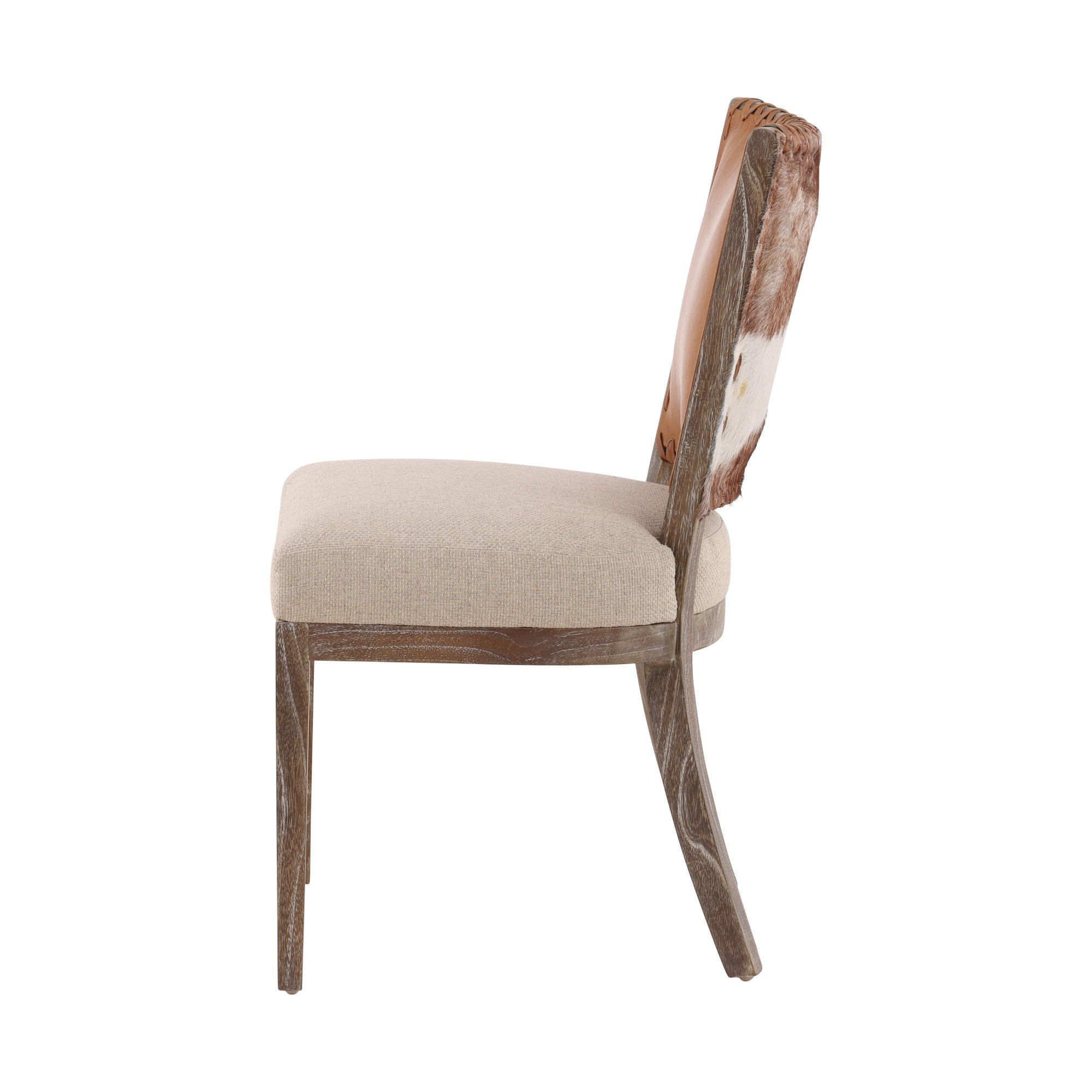 Lina - Leather and Linen Chair - Light Brown / Beige