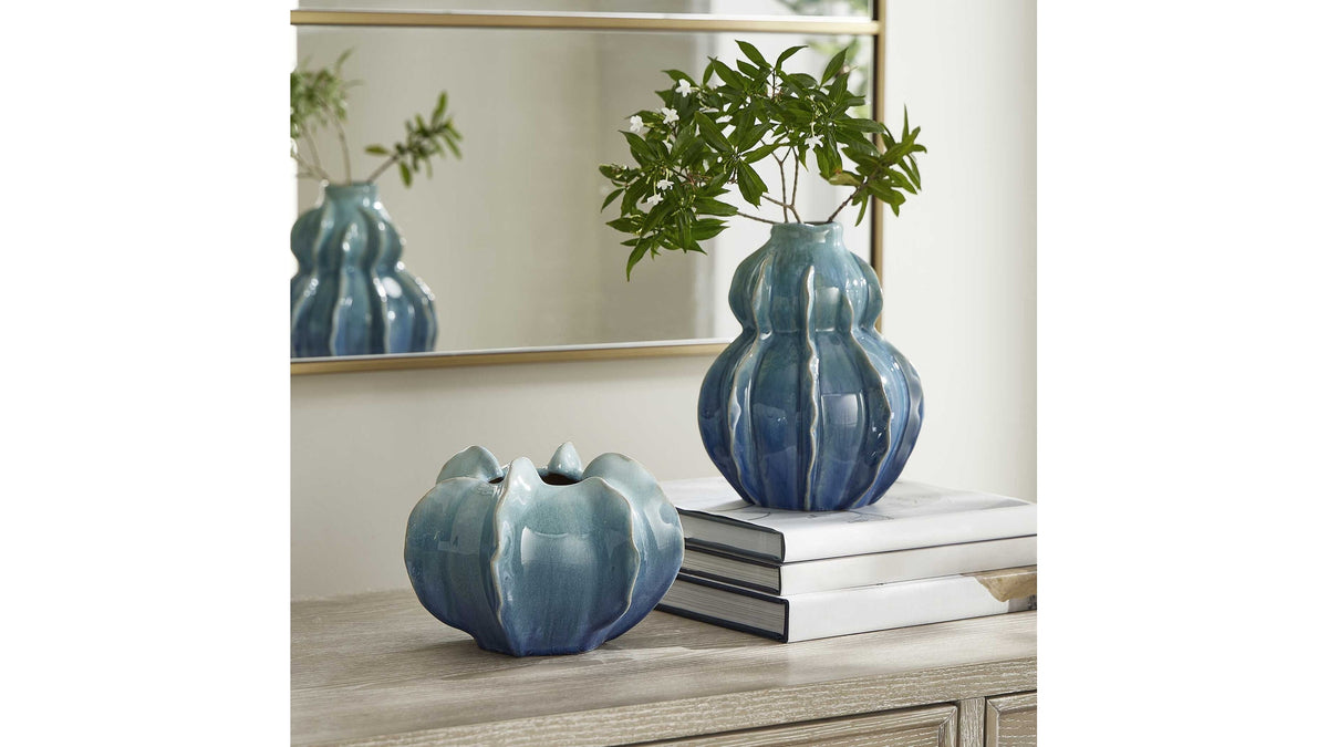 Ocean Wave - Outdoor Glazed Vases (Set of 2) - Blue / Green