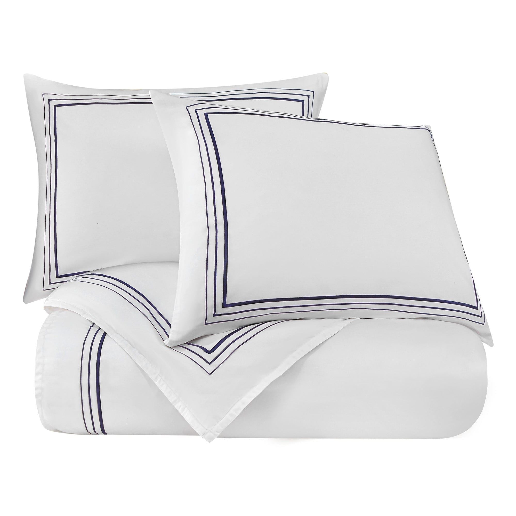 Border Embroidery - Twin Duvet Cover Set (Set of 2) - Navy