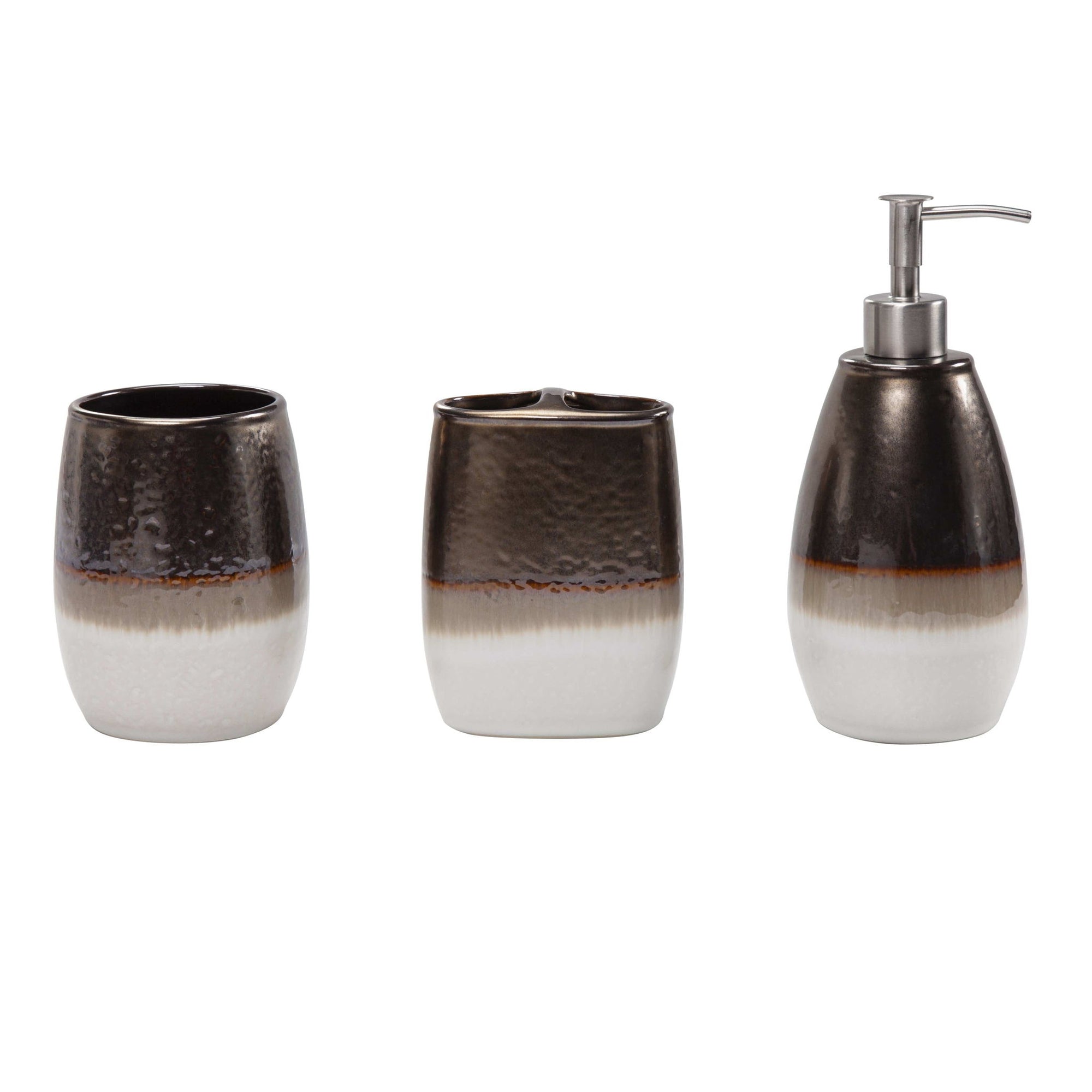 Gilded Stoneware - Countertop Bathroom Set (Set of 3), 4 Per Carton - White / Brown