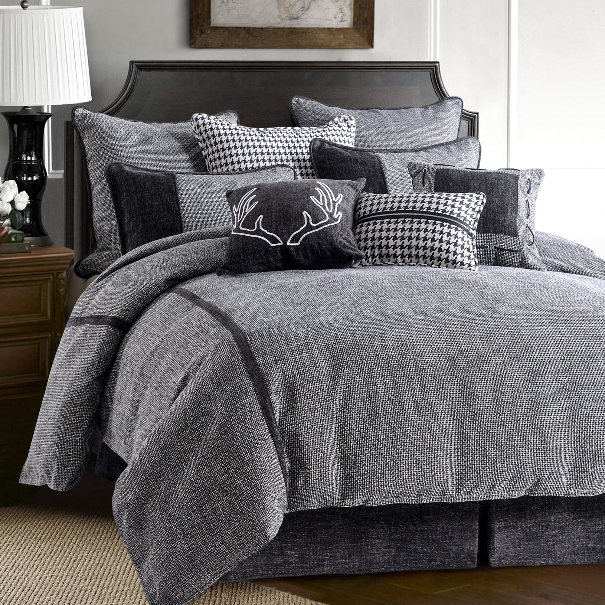 Hamilton - Queen Tweed Duvet Cover Set (Set of 3) - Black / White