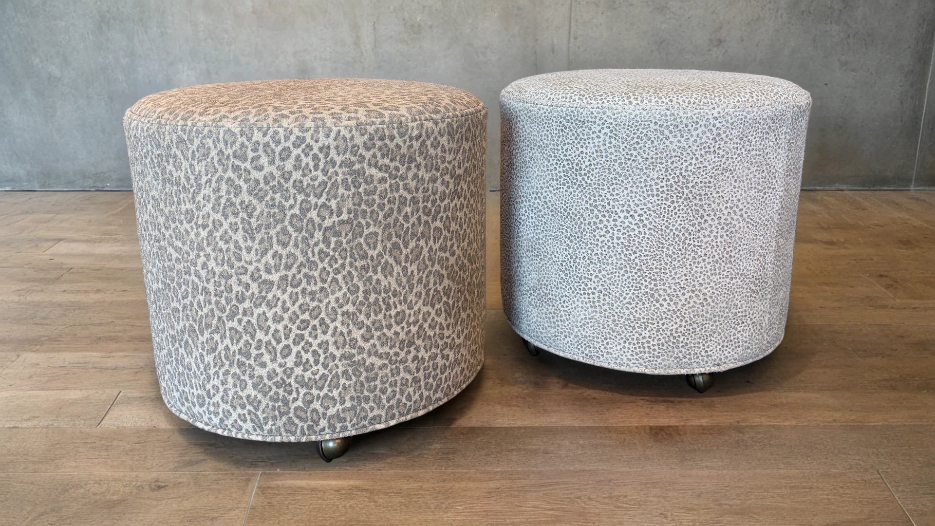 Final Closeout: Custom Leather Caster Ottoman Pair