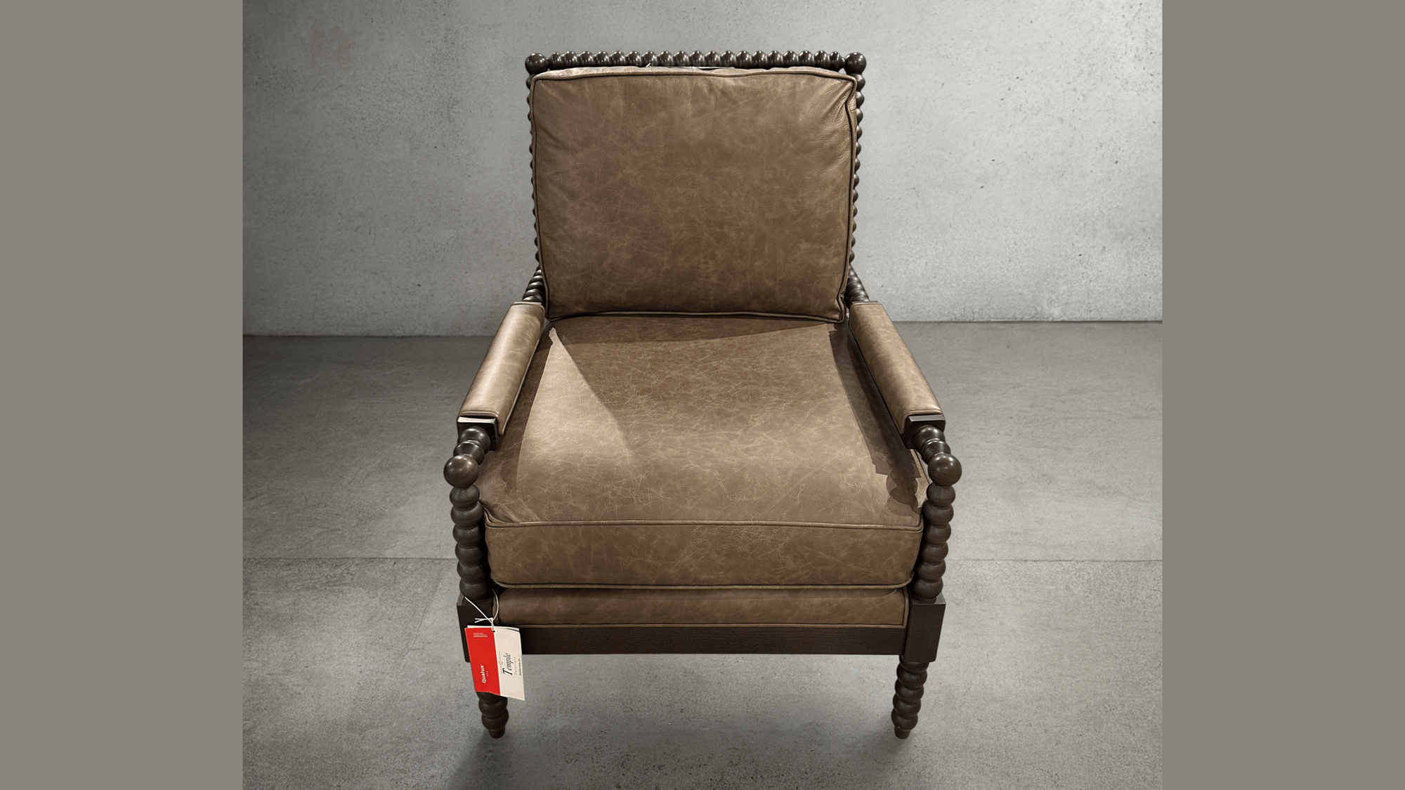 Final Closeout: Wood Carved Leather Accent Chair
